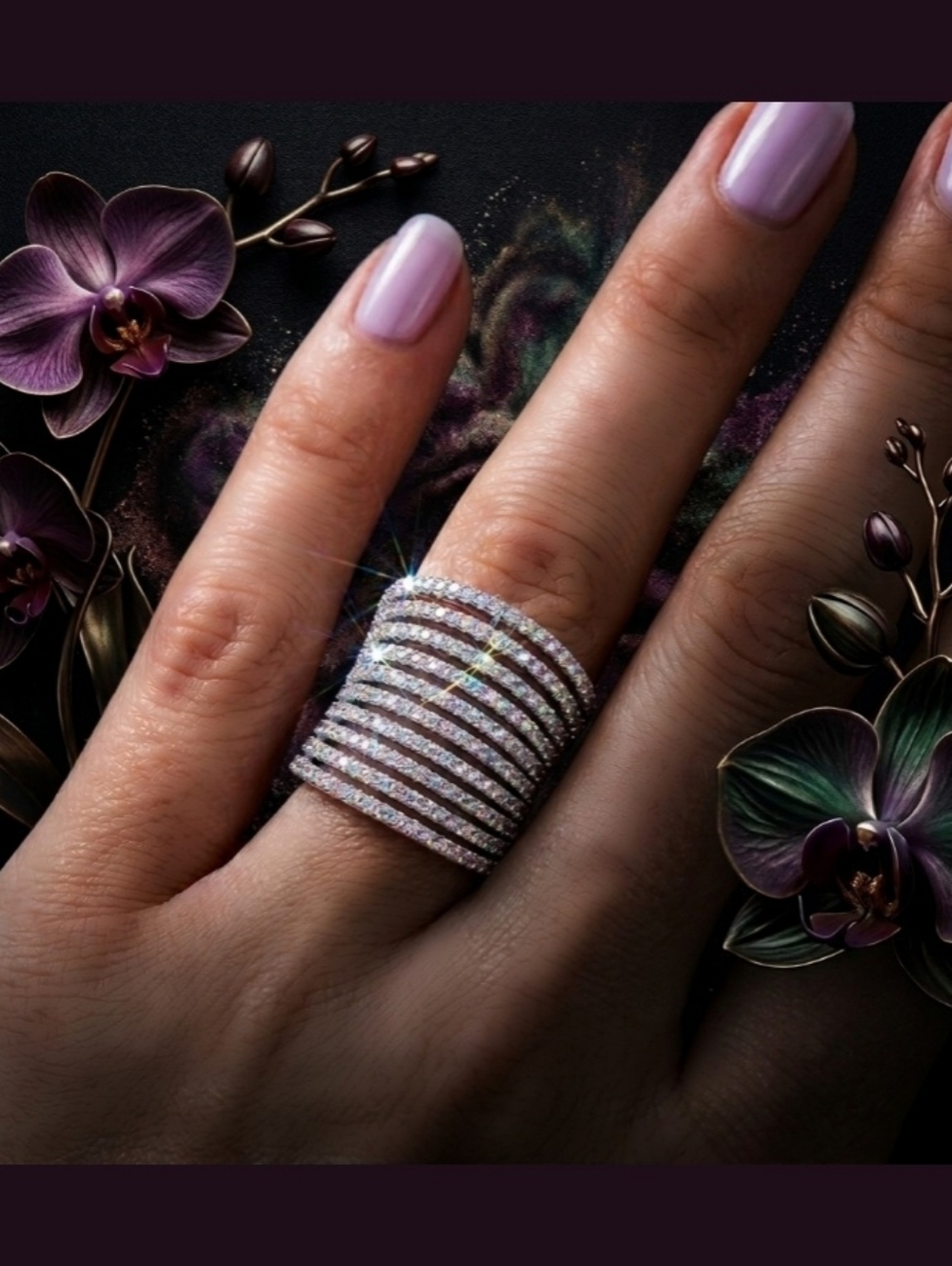 White Austrian Crystal & Silvertone Knuckle Ring